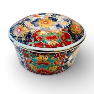 Vintage OMC Japan Imari Style Lidded Bowl Gold Gilt Floral Candy Dish